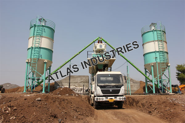 Mobile concrete plant with 60 tons cement silo near Mandavi, Gujarat